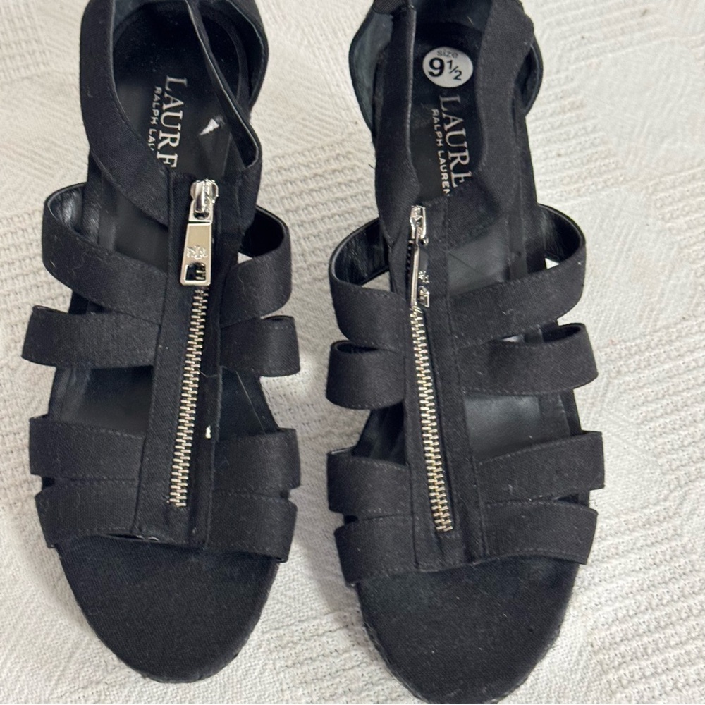 Ralph Lauren US Women’s Size 9,5 Black Kelsie espadrille Wedge heels sandals